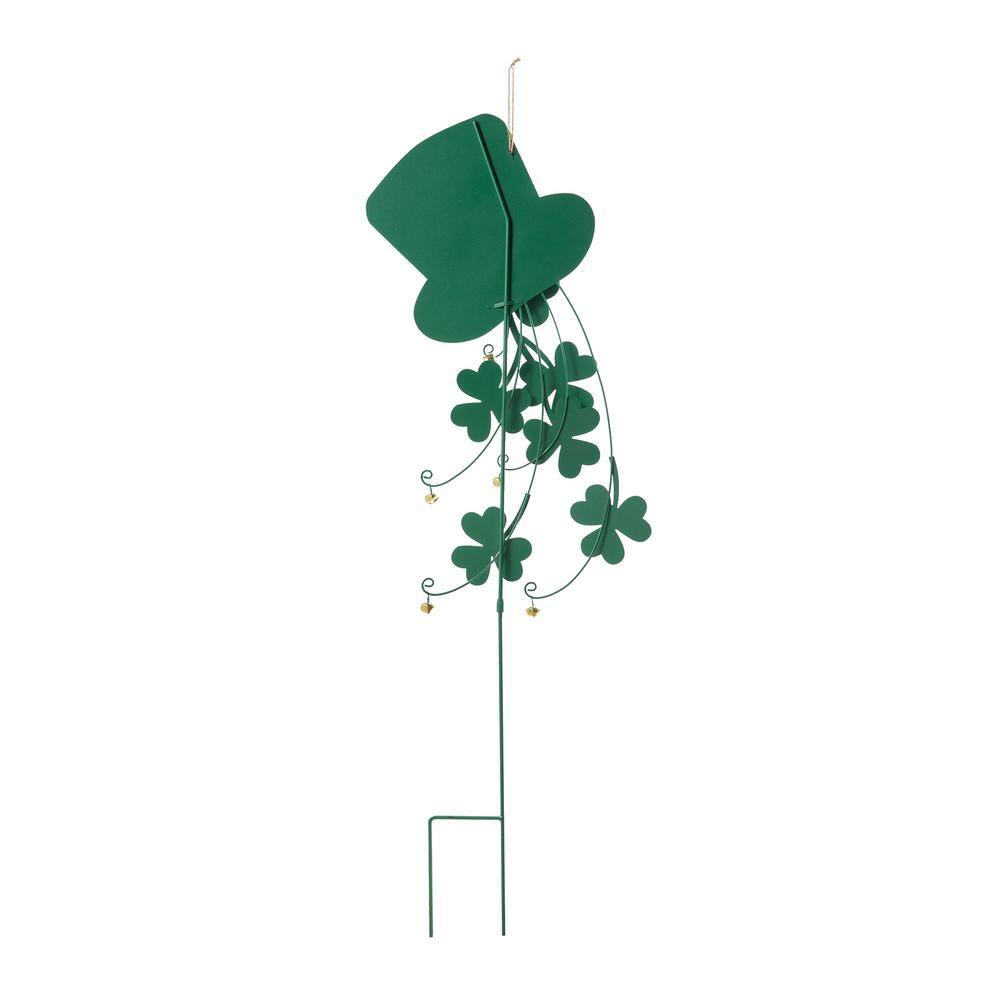 42 in. St. Patrick’s Metal Leprechaun Hat Shamrocks Yard stake(KD, 2 Function) - Hercitys