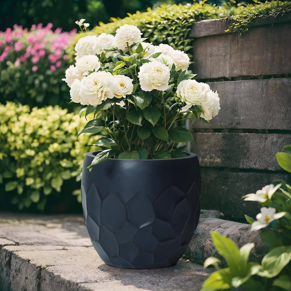 14.6 in. x 14.6 in. Black Ceramic Individual Pot - Hercitys