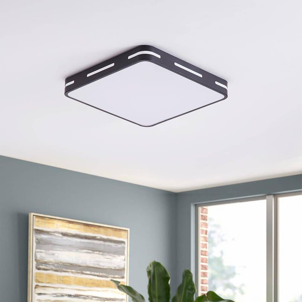 15.74 in. 36-Watt Modern LED Flush Mount Ceiling Light with PS Shade Black Ceiling Lighting Fixtures, 6000K - Hercitys