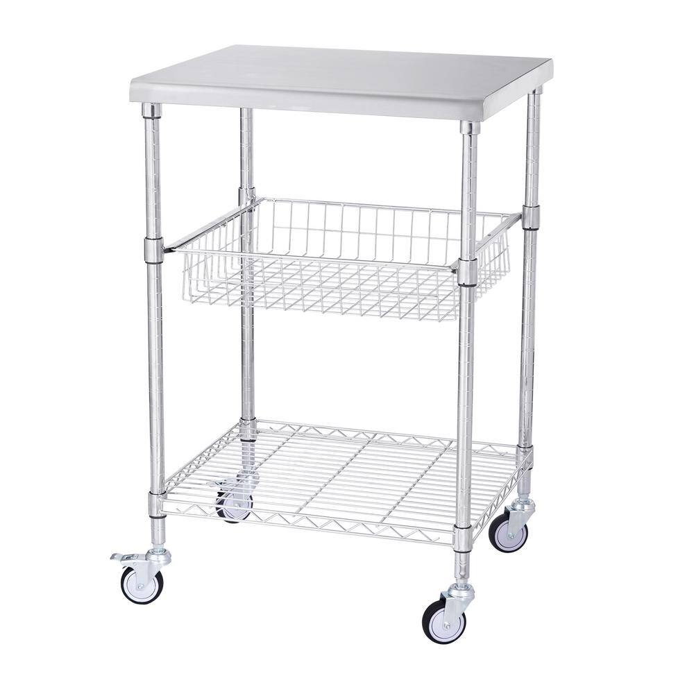 3-Tier Kitchen Cart, 470lbs. Capacity, Wheels, Curved Handle, PP Liner and 6 Hooks - Hercitys