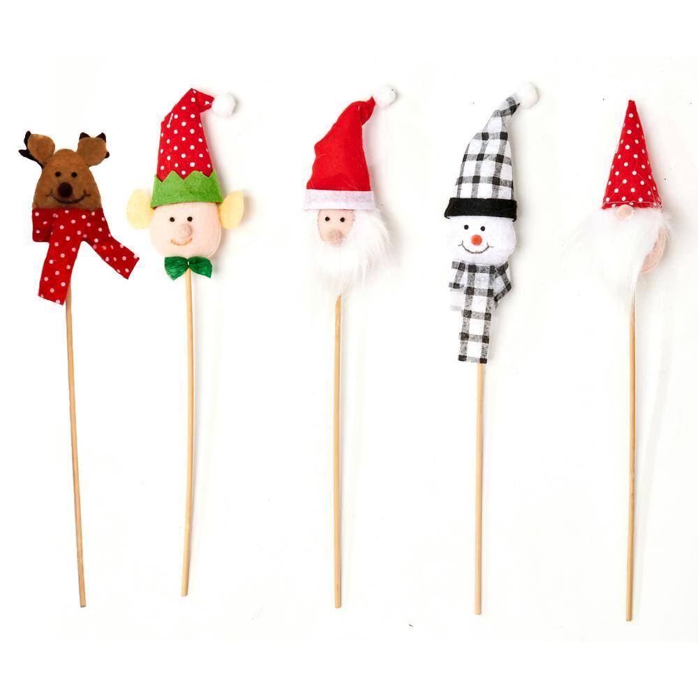 15 in. Christmas Holiday Ornament Figures on Pick (Set of 5) - Hercitys