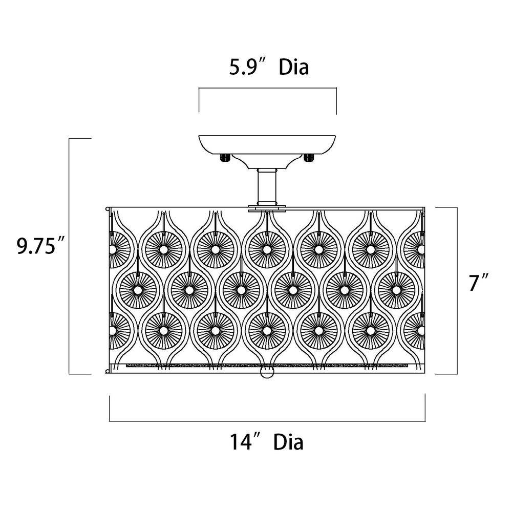 14 in. 3-Light Antique Black Finish Semi Flush Mount Chandelier with Crystal Spheres - Hercitys