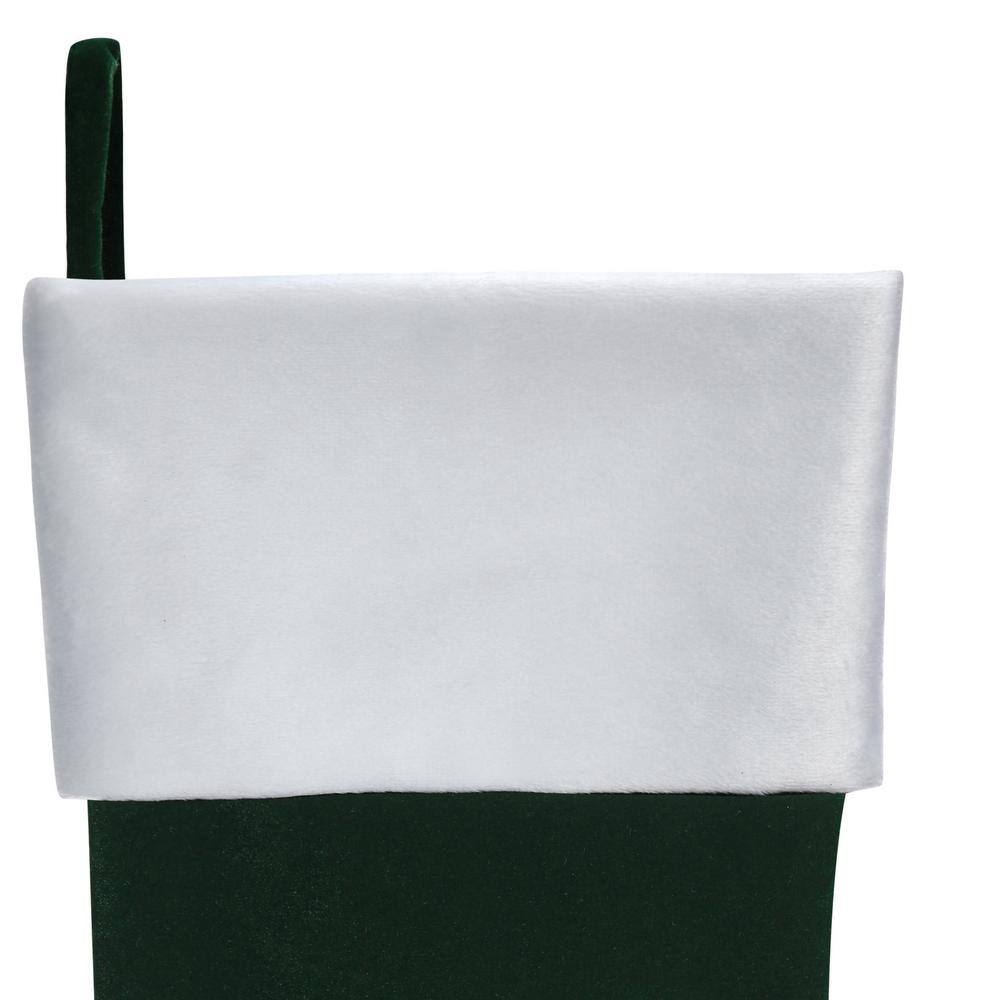 20 in. Green Velveteen Polyester Christmas Stocking with White Plush Cuff - Hercitys