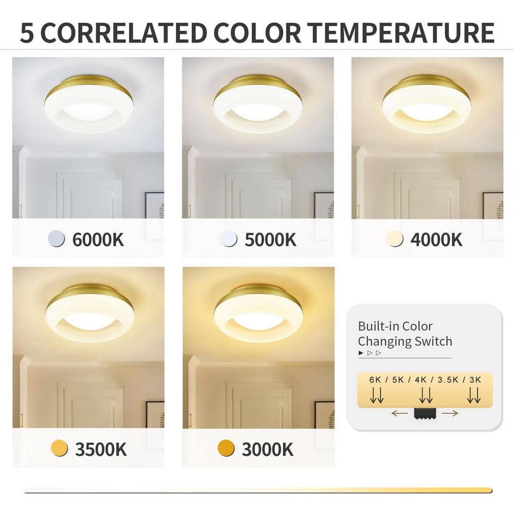 15 in. 18-Watt Modern Antique Gold Integrated LED Flush Mount with Milky White Glass - Hercitys