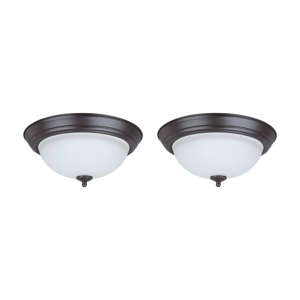 13 in. 20-Watt Bronze Integrated LED Ceiling Flush Mount with Frosted Glass Diffuser (2-Pack) - Hercitys