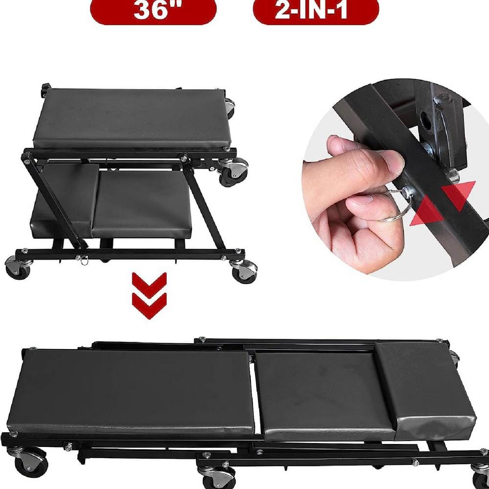 300lbs. 36in. Creeper Seat, Foldable Creeper.with 6 pcs Wheels. - Hercitys