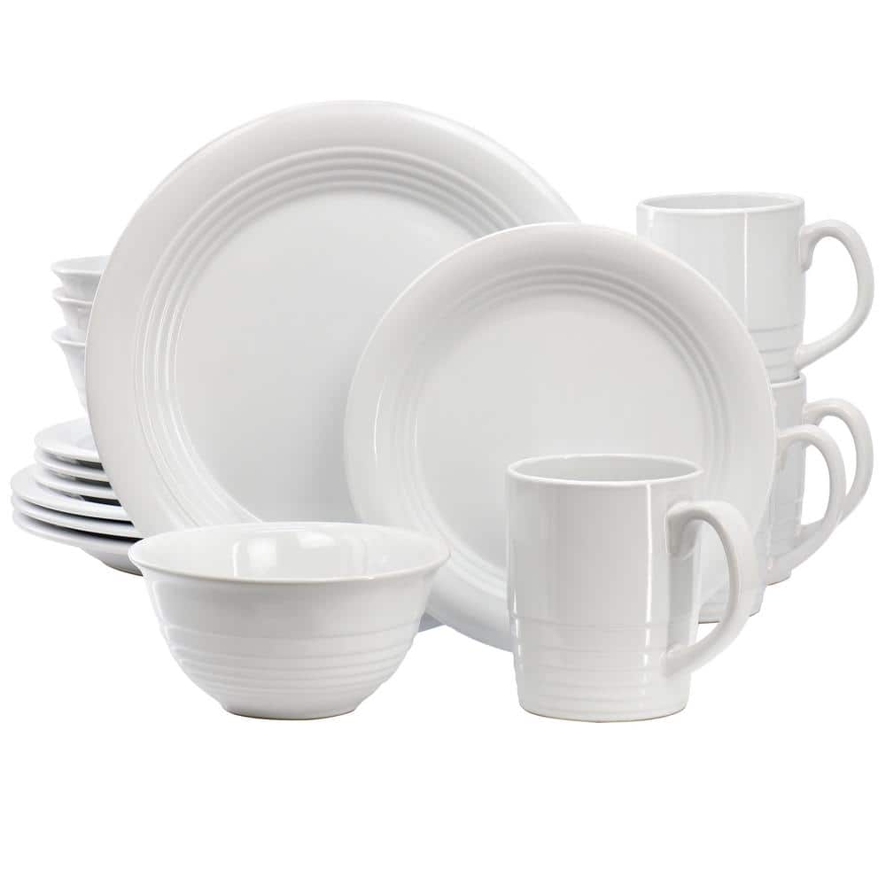 16 Piece Round White Stoneware Dinnerware Set (Service for 4) - Hercitys