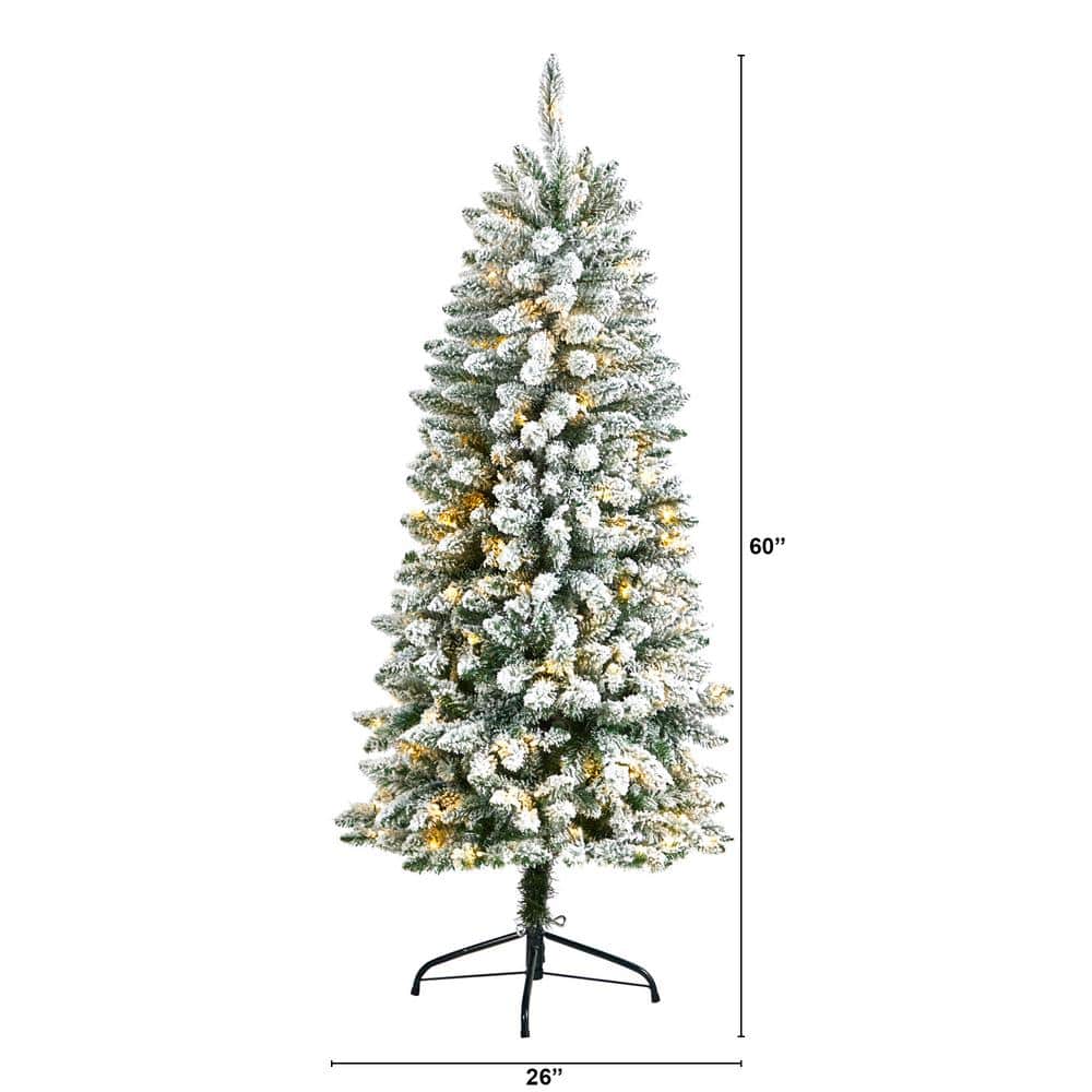 5 ft. Pre-Lit LED Slim Flocked Montreal Fir Artificial Christmas Tree with 150 Warm White Lights - Hercitys