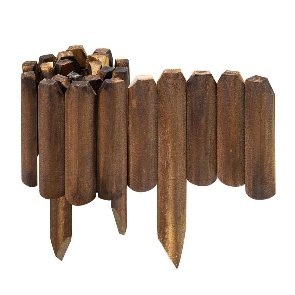 47 in. x 9.8 in. x 0.8 in. Brown Wood Garden Edging, Fence Border Decorative Panels for Flower and Landscape Fencing - Hercitys