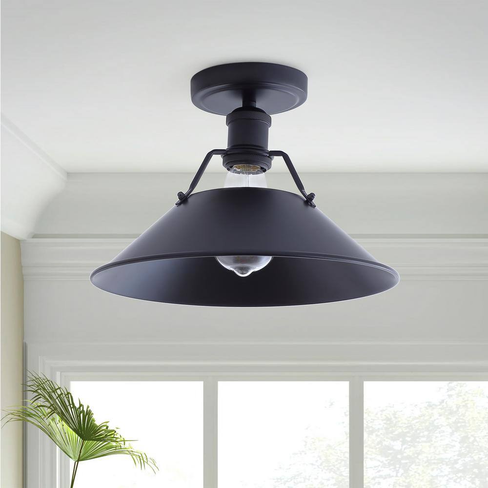 12 in. 1-Light Farmhouse Black Semi-Flush Mount Light Industrial Close to Ceiling Lighting - Hercitys