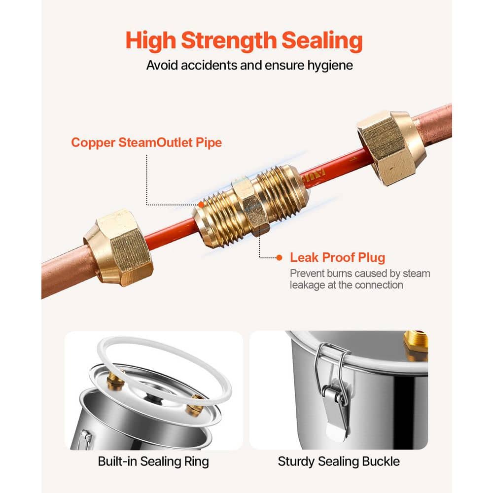 3 Gal. / 11.4 L Alcohol Still, Stainless Steel Distiller with Copper Coil, Fermentation Kit with Thermometer and Pump - Hercitys