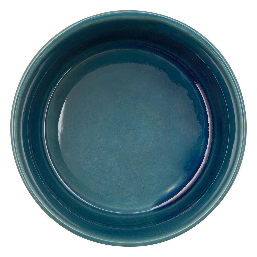 5 in. Jenkins Small Blue Ceramic Planter (5 in. D x 6.3 in. H) with Wood Stand - Hercitys