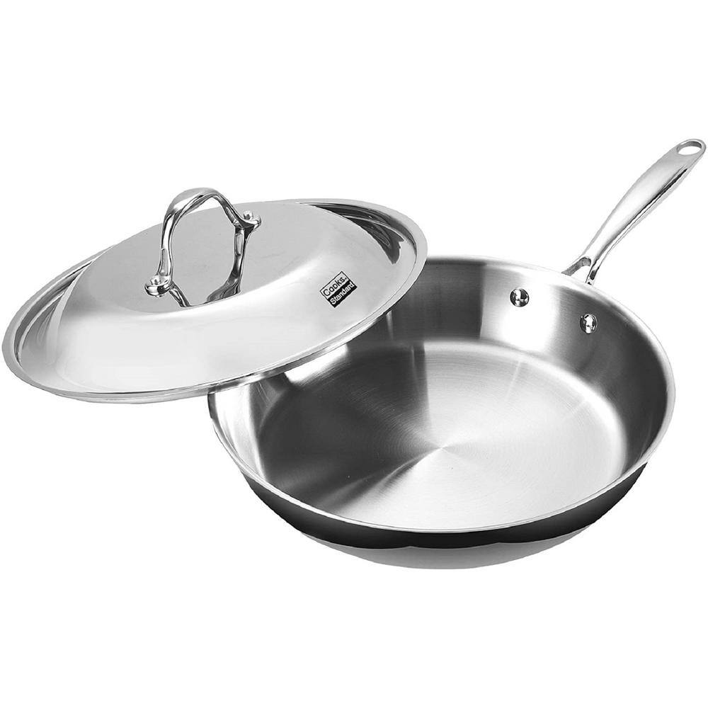 12 in. Multi-Ply Clad Stainless Steel Frying Pan with high dome lid, Silver - Hercitys