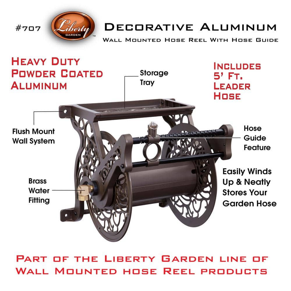 125 ft. Bronze Aluminum w/Hose Guide Wall Mounted Garden Hose Reel - Hercitys