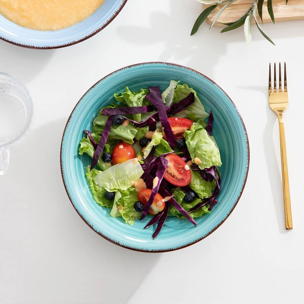 27 fl. oz. Multi-Blue Stoneware Soup Bowl (Set of 6), Pasta Bowl Set Noodle Bowl Soup Plates Serving Bowls - Hercitys