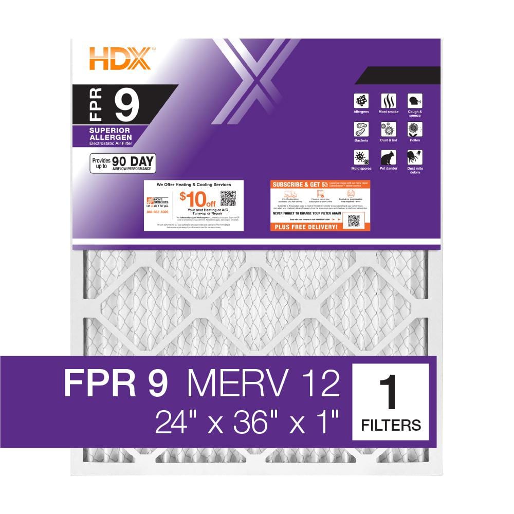 24 in. x 36 in. x 1 in. Superior Pleated Air Filter FPR 9, MERV 12 - Hercitys