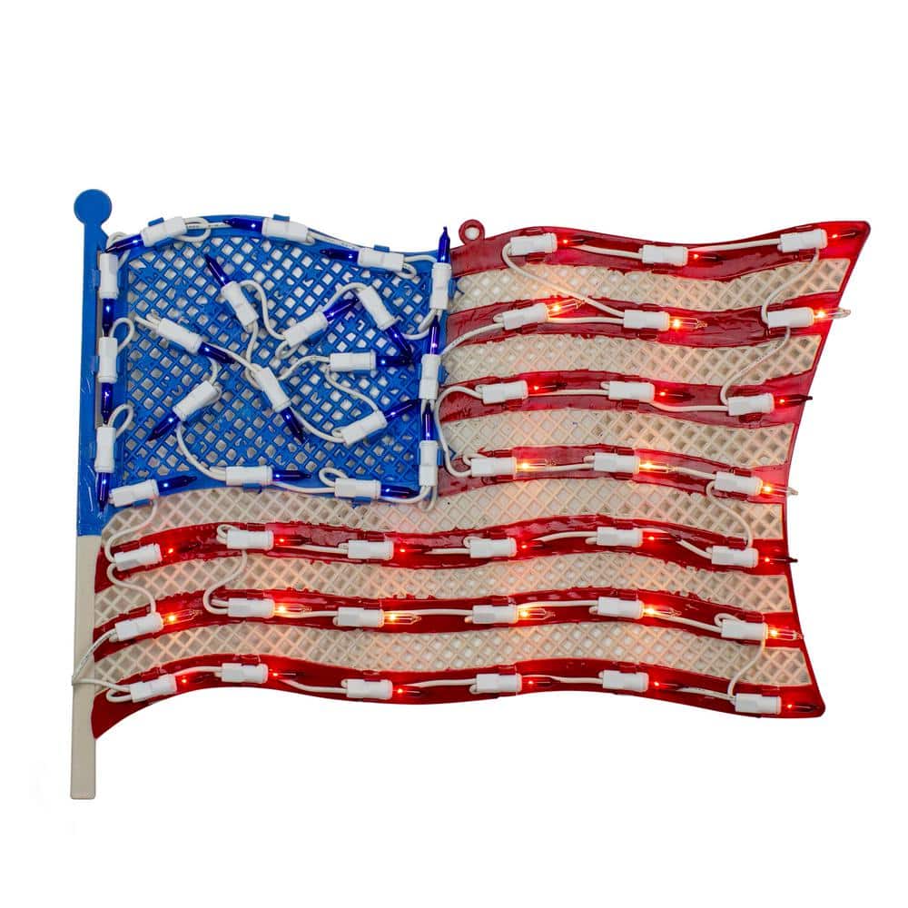 10.5 in. H x 14 in. L Lighted Patriotic American Flag Window Silhouette Decoration - Hercitys