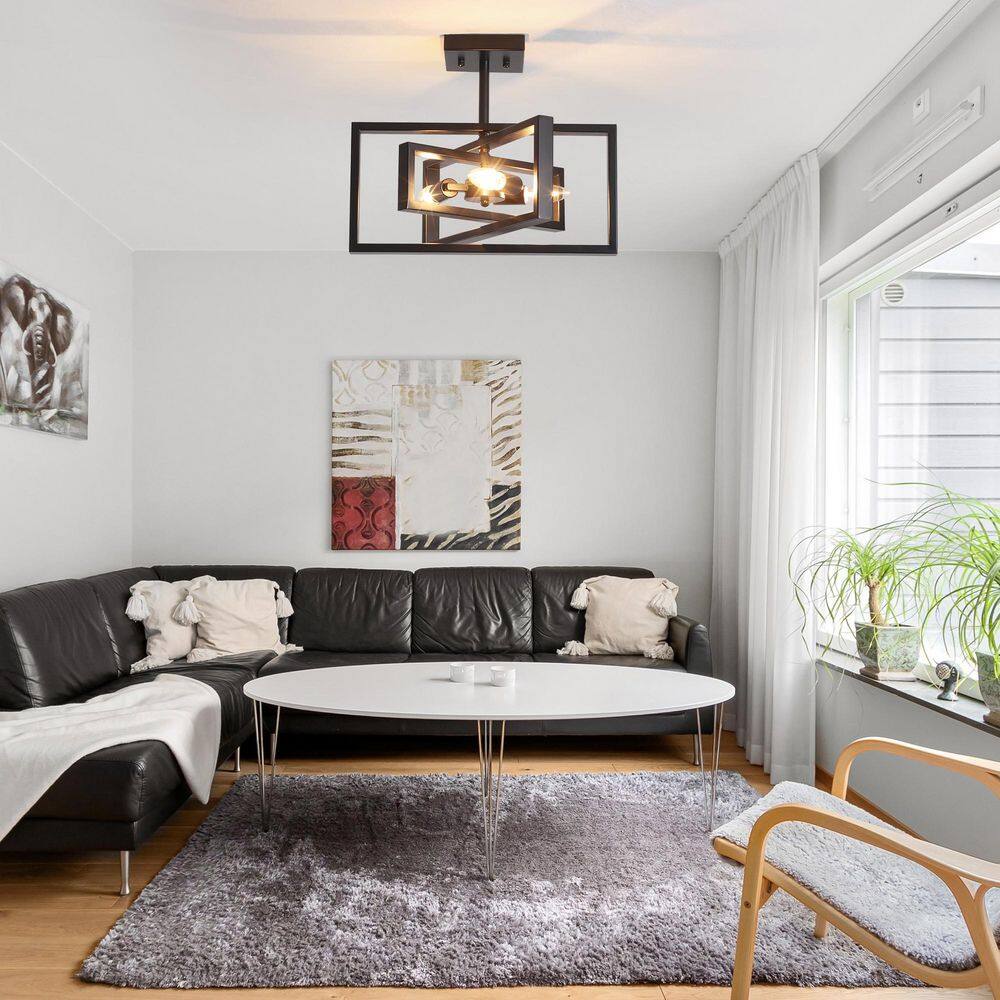 15.8 in.  3-Light Black Farmhouse Rectangle Semi Flush Mount Ceiling Light Bulb Not Included - Hercitys