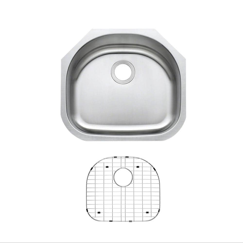 23 in. Undermount Single D-Shape Bowl 18-Gauge Stainless Steel Kitchen Sink with Bottom Grid - Hercitys