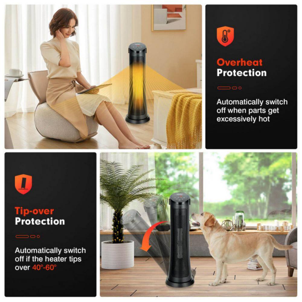 1500-Watt 29 in. H Fast Heating PTC Ceramic Space Heater with Remote Control, 24H Timer, Handle and Heat up to 215 sq.ft - Hercitys