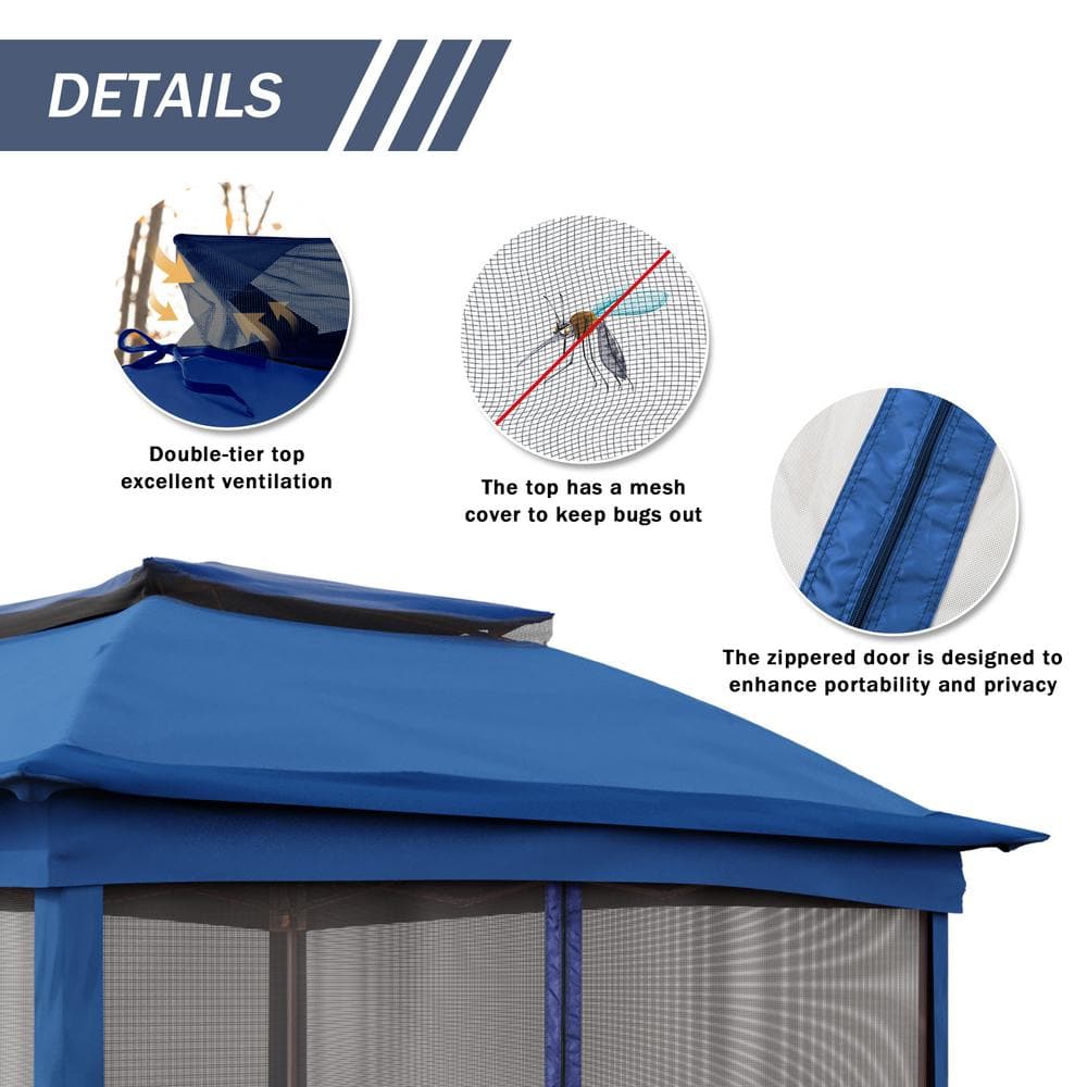 11 ft. x 11 ft. Deep Blue Steel Pop-up Gazebo with Mosquito Netting - Hercitys