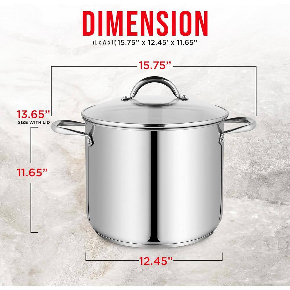 20 qt. Non-Toxic and Non-Allergic Stainless Steel Stock Pot with Tempered Glass See-Through Lid and Extra-Large Handles - Hercitys