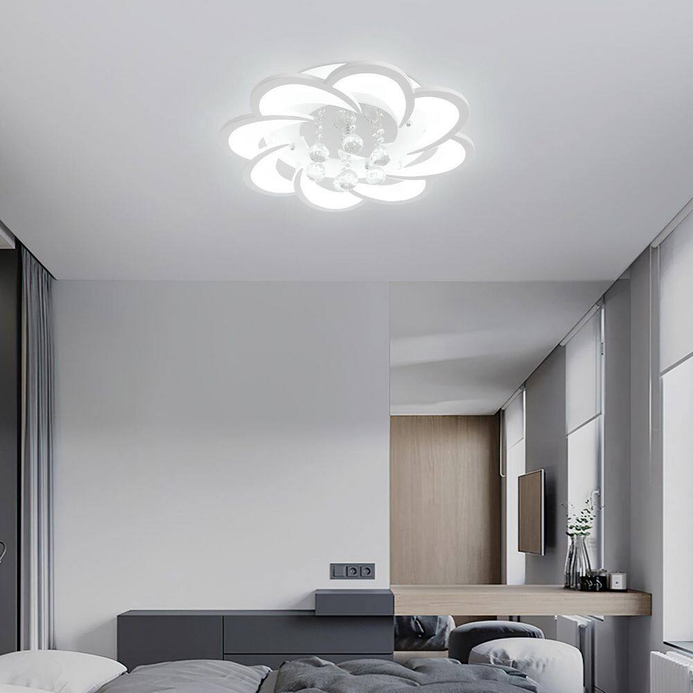 20.47 in. 1- Light White Modern Flower Shape LED Semi-Flush Mount Ceiling Light with Acrylic Shade (Cool Light) - Hercitys