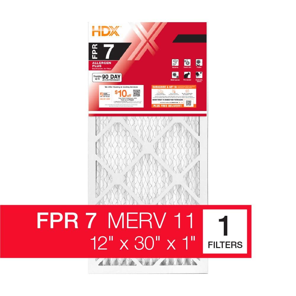 12 in. x 30 in. x 1 in. Allergen Plus Pleated Air Filter FPR 7, MERV 11 - Hercitys