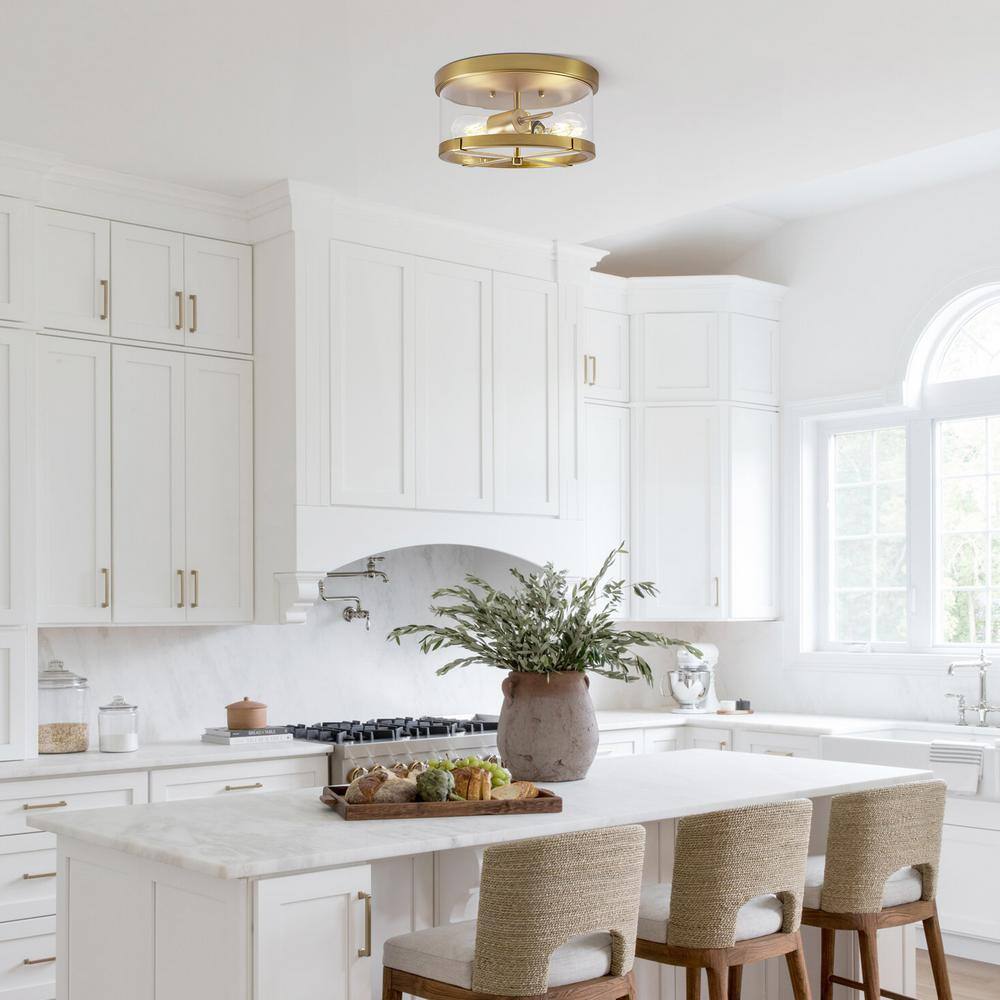 11.8 in. 2-Light Gold Flush Mount Ceiling Light with Clear Glass Shade - Hercitys