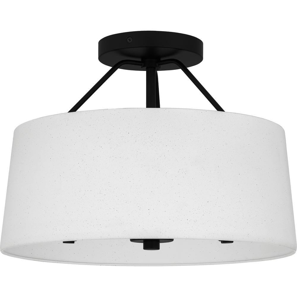 14 in. 3-Light Matte Black Semi-Flush Mount with Faux Concrete Metal Shade and No Bulbs Included - Hercitys