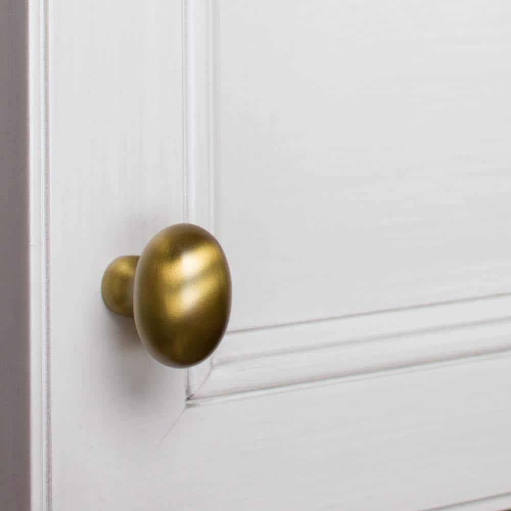 1-1/8 in. Dia Satin Gold Classic Oval Cabinet Knob (10-Pack) - Hercitys