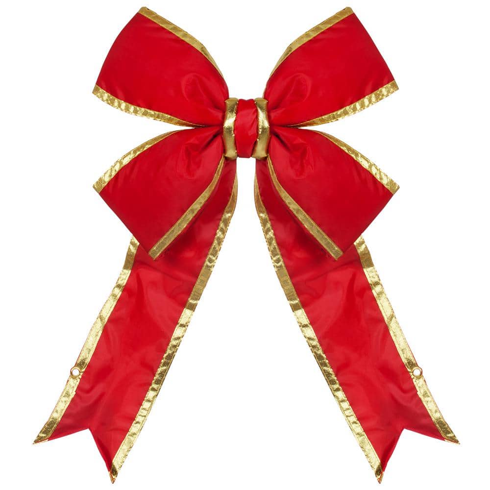 15 in. Red Nylon Outdoor Christmas Structural Bow with Gold Trim - Hercitys
