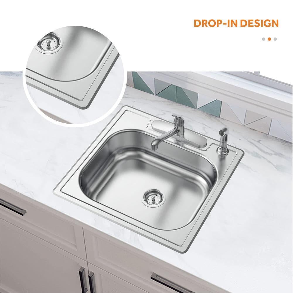 25 in. Drop in Single Bowl 20-Gauge Stainless Steel Kitchen Sink - Hercitys