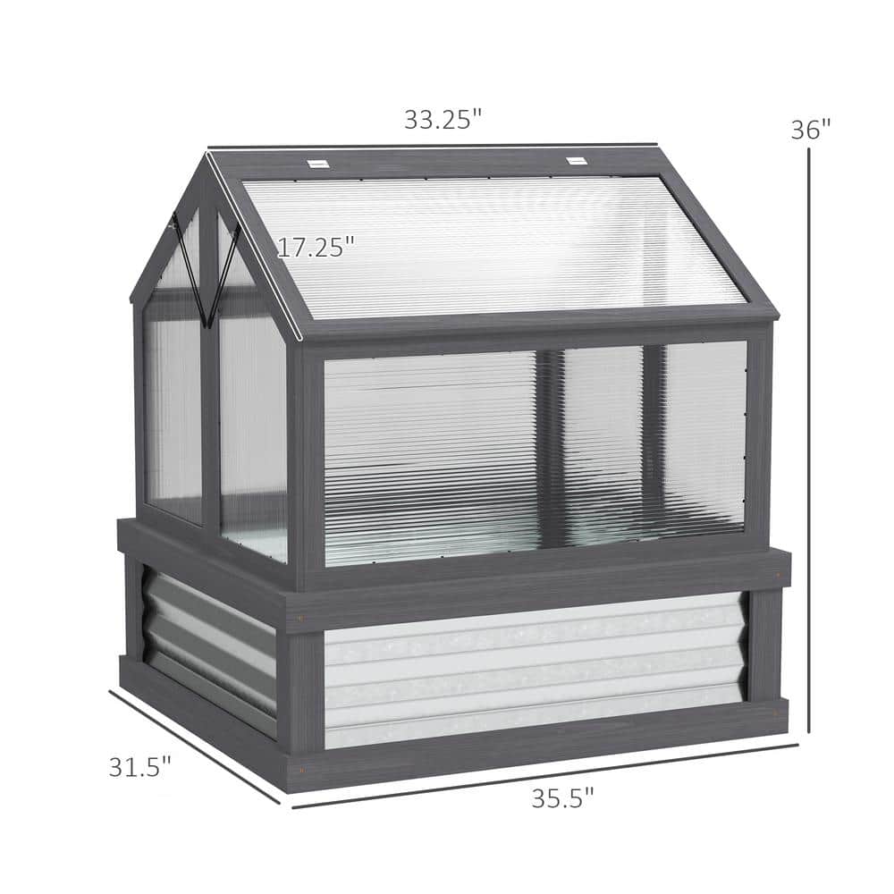 35.5 in. W x 31.5 in. D x 36 in. H Fir Wood, Polycarbonate Gray Wood Cold Frame Greenhouse, Raised Garden Bed - Hercitys