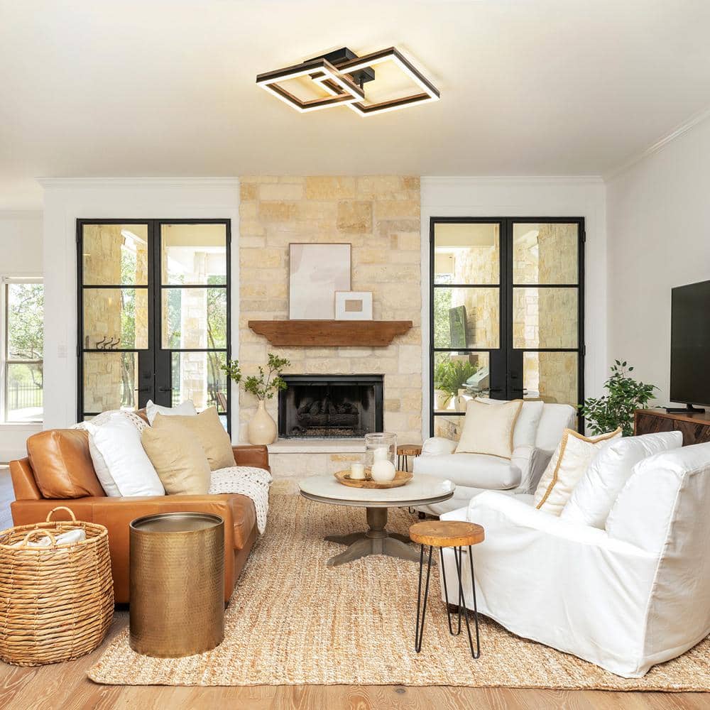 13.39 in. 2-Light Wooden Integrated LED Flush Mount Ceiling Light - Hercitys