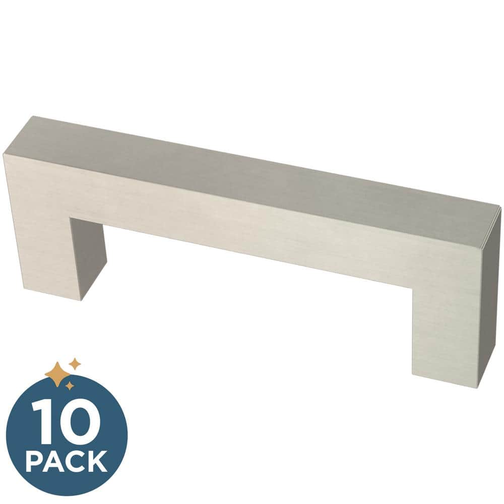 10-Pack Simple Modern Square 3 in. (76 mm) Modern Cabinet Drawer Pulls in Stainless Steel - Hercitys