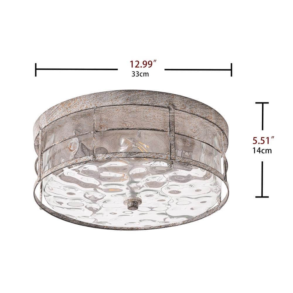 12.99 in. 2-Light Industrial Rustic Flush Mount Ceiling Light Fixture with Glass Shade - Hercitys