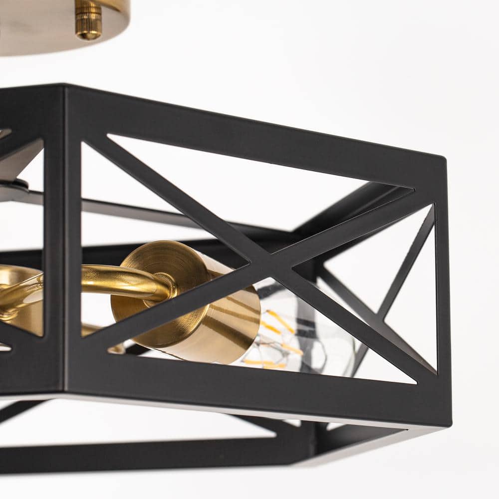 15 in. 3-Light Black Gold Flush Mount Modern Ceiling Light, Hallway Light Fixtures Ceiling Mount - Hercitys