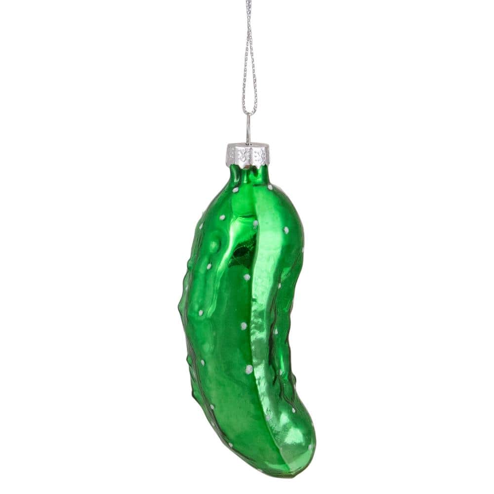 4 in. Shiny Green Pickle Hanging Glass Christmas Ornament - Hercitys