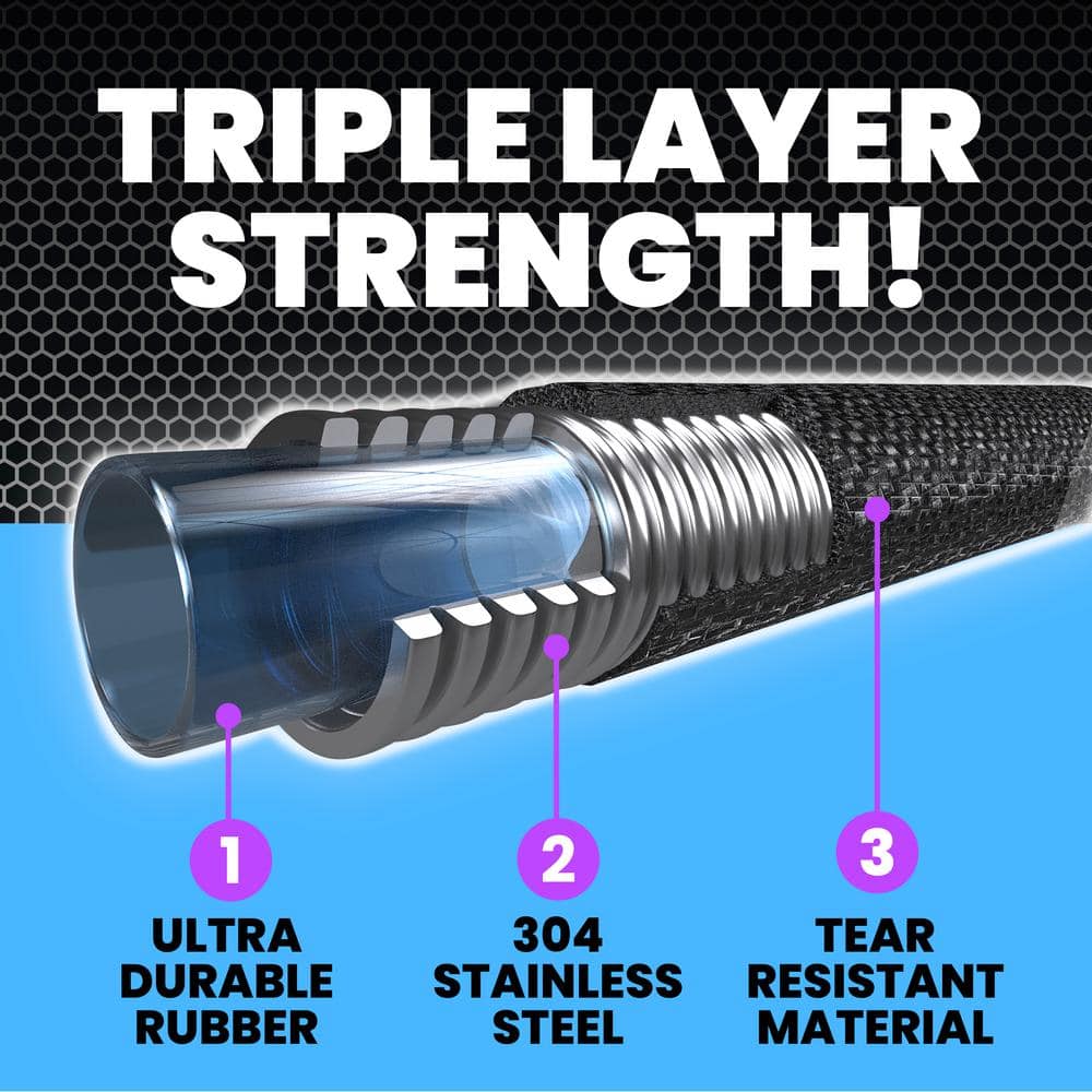 5/8 in. Dia x 50 ft. Heavy-Duty Flexible Lightweight Stainless Steel 3-Layer Metal Water Hose - Hercitys