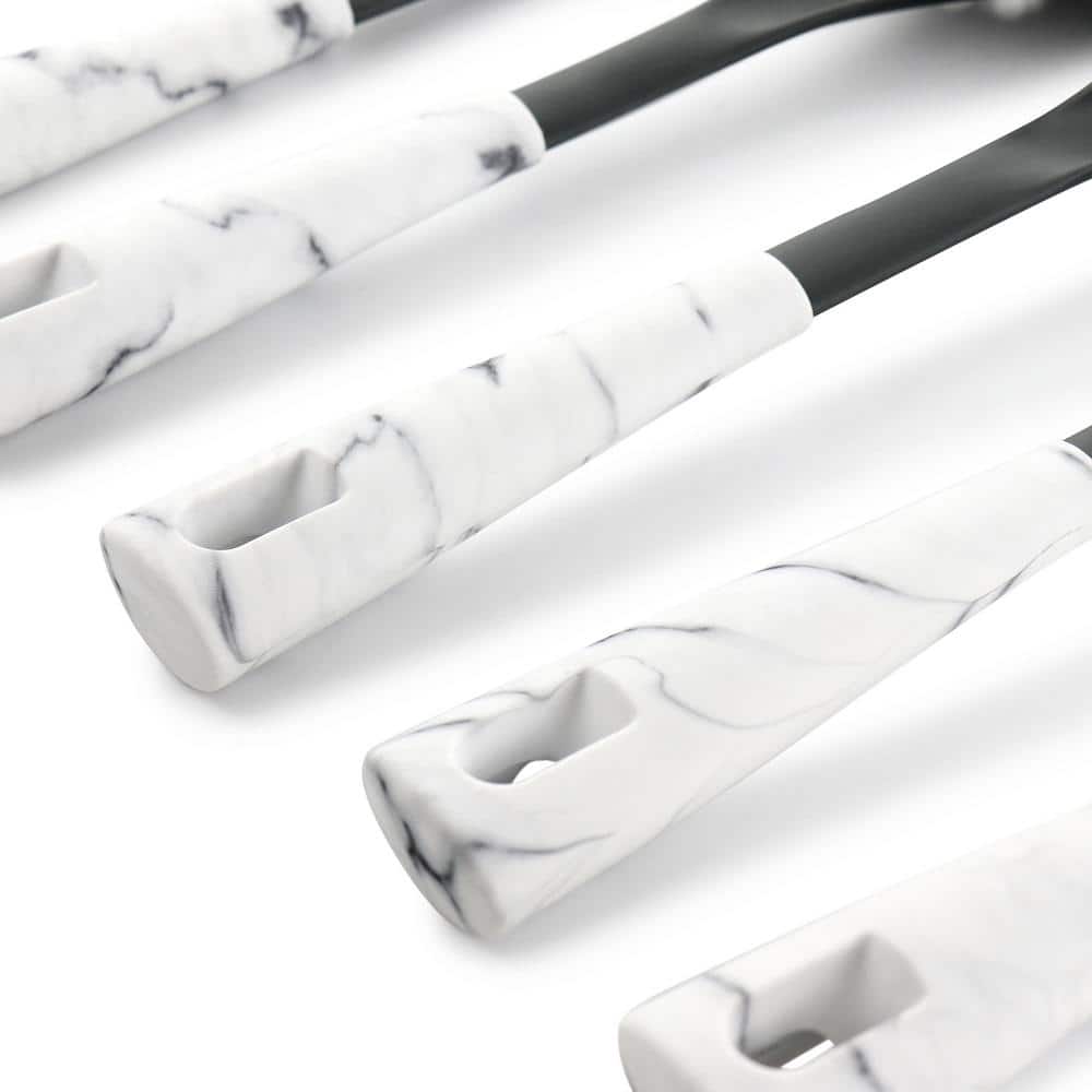 5-Piece Nylon Kitchen Tool Set in White Marble - Hercitys