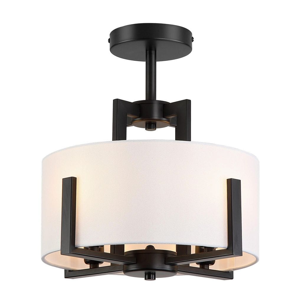 12.9 in. 4-Light Fabric Drum Shade Semi Flush Mount Ceiling Light Fixture - Hercitys