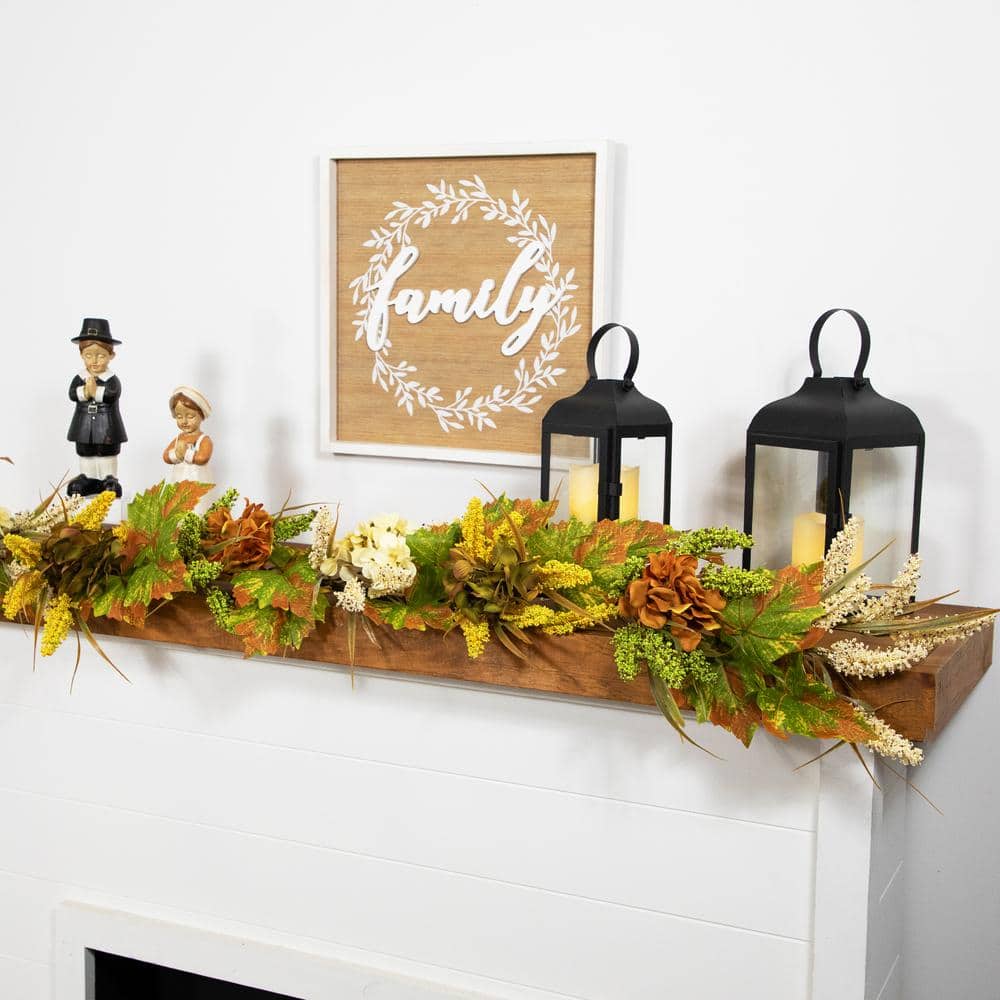 5 ft. x 10 in. Flowers with Wheat Artificial Fall Harvest Garland Unlit - Hercitys