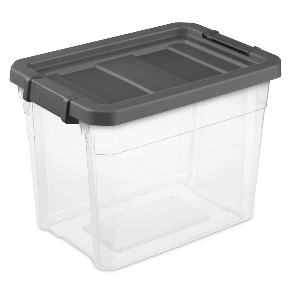 30 qt. Clear Plastic Storage Bin Totes with Latching Lid, Grey (6-Pack) - Hercitys