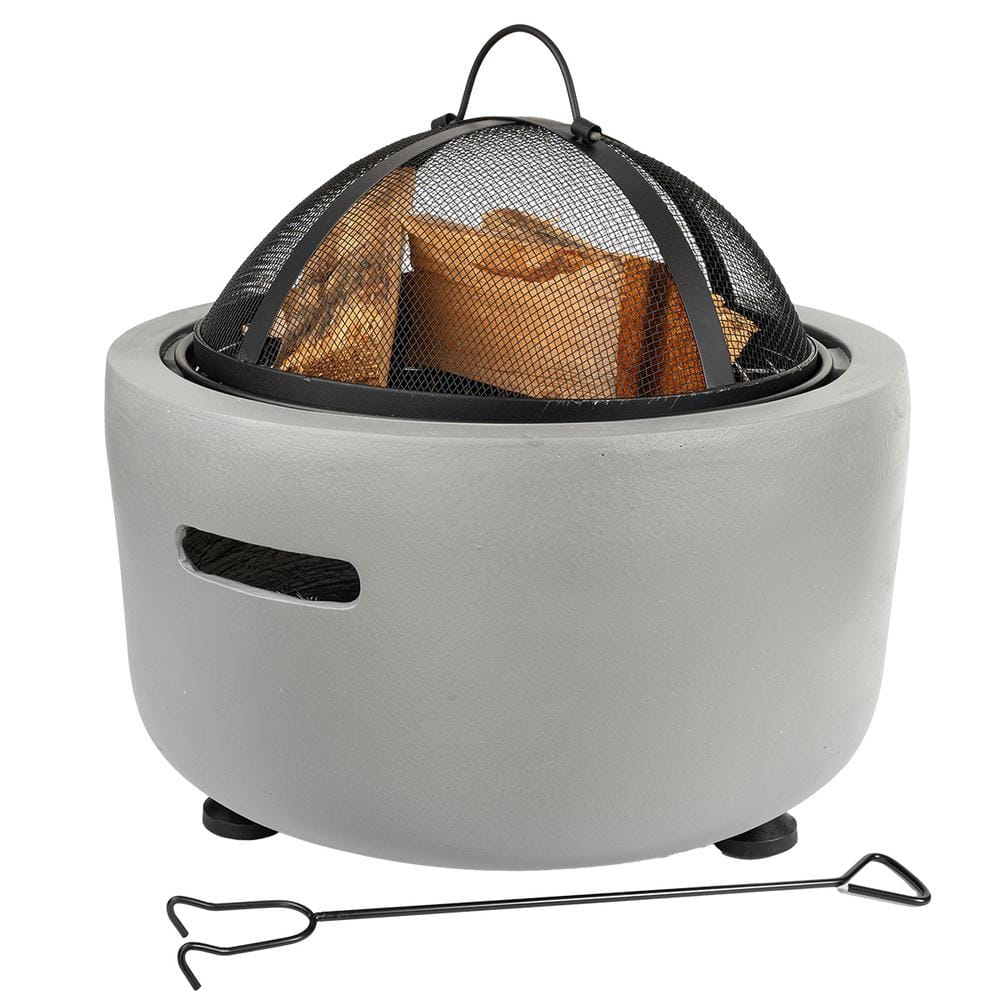 18 in. x 18 in. Round MGO Charcoal Wood Burning Fire Pit Kit with Spark Screen Lid, Poker and Grate - Hercitys