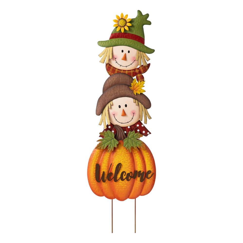 46 in. H Fall Metal Stacked Scarecrow and Pumpkin Yard Stake - Hercitys
