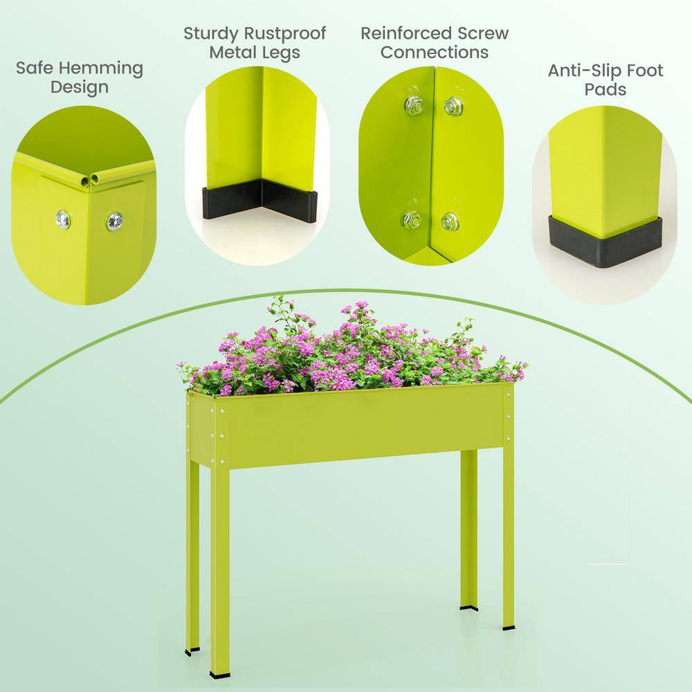40 in. x 11 in. x 31.5 in. Green Metal Raised Garden Bed with Legs and Drainage Hole - Hercitys