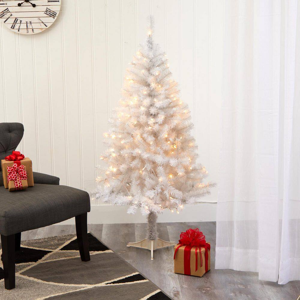 5 ft. Pre-Lit White Artificial Christmas Tree with 150 Clear LED Lights - Hercitys