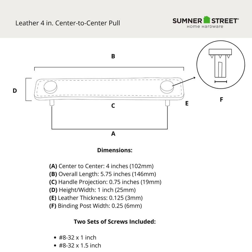 2-Pack Saddle Leather 4 in. (102 mm) Center-to-Center Rustic Matte Black Drawer Pull - Hercitys