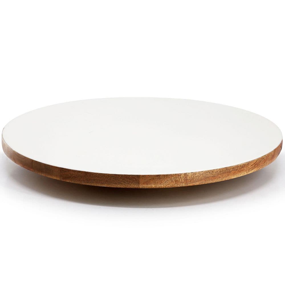 14 Inch Wood Lazy Susan Serving Board in White - Hercitys